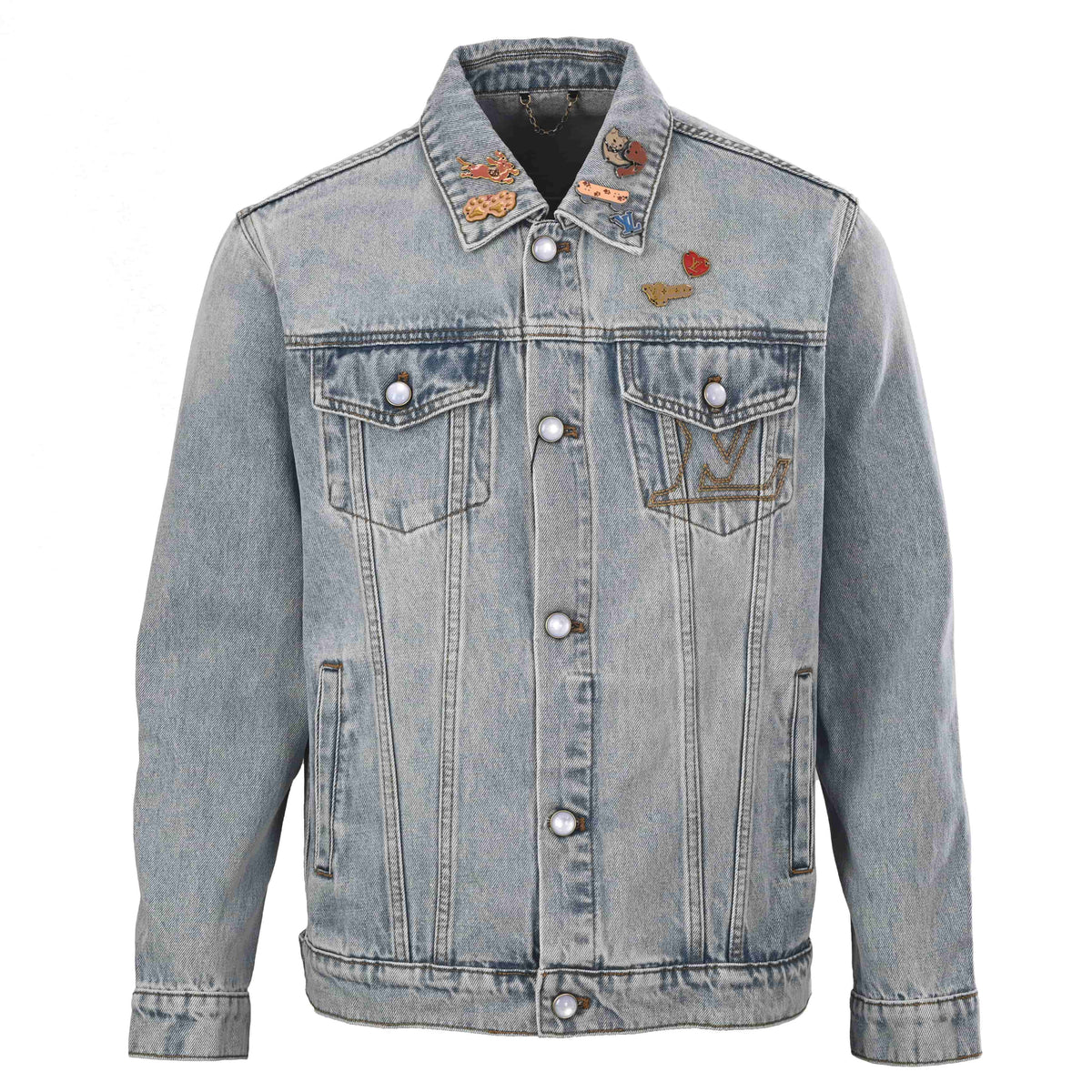 Louis Vuitton Embroidered Denim Skate Jacket with Leather Detailing & Statement Hardware | Designer Streetwear