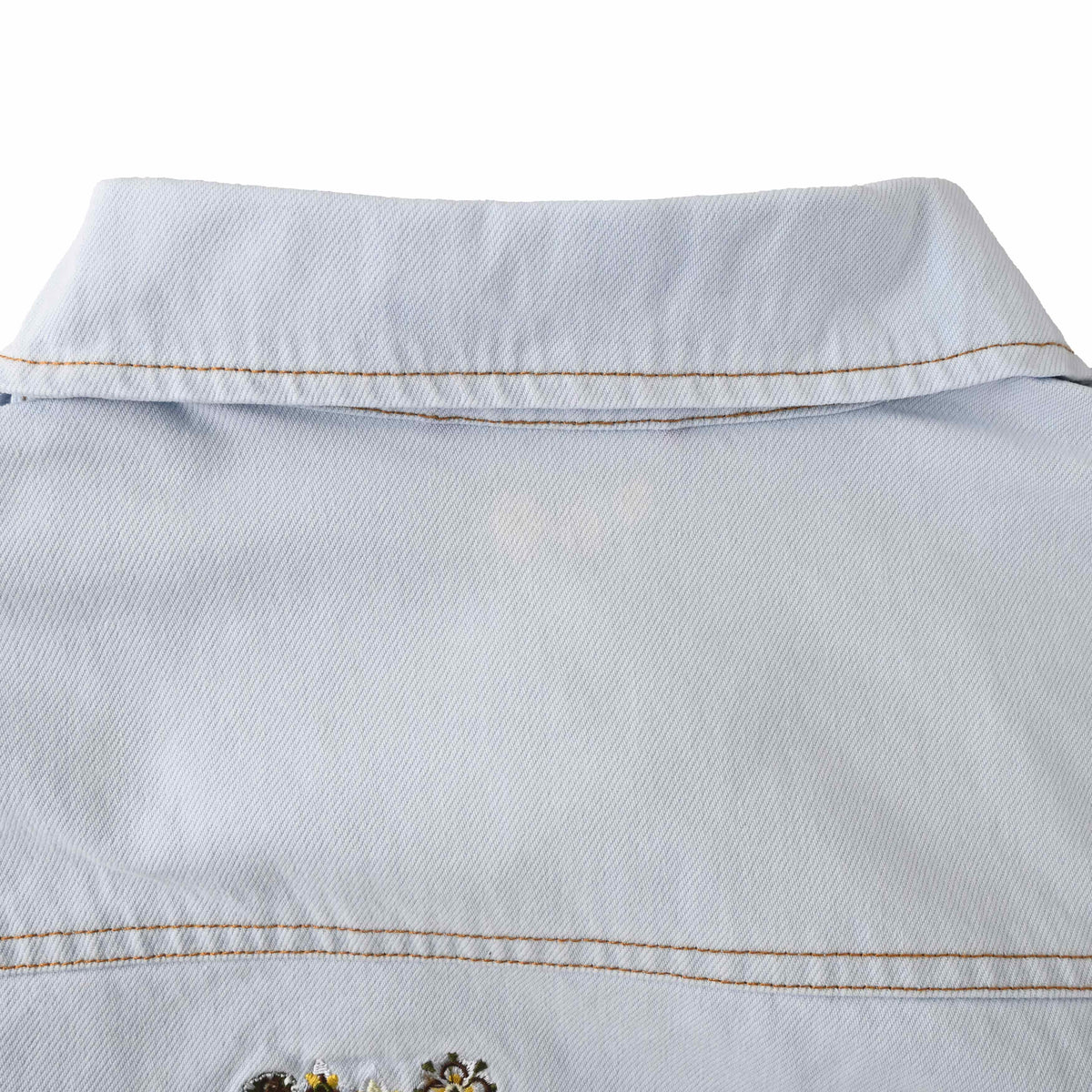 Louis Vuitton Blooming Floral Embroidered Denim Jacket, Light Blue Washed Zip-Up with Signature Back Logo for Designer Casual Style