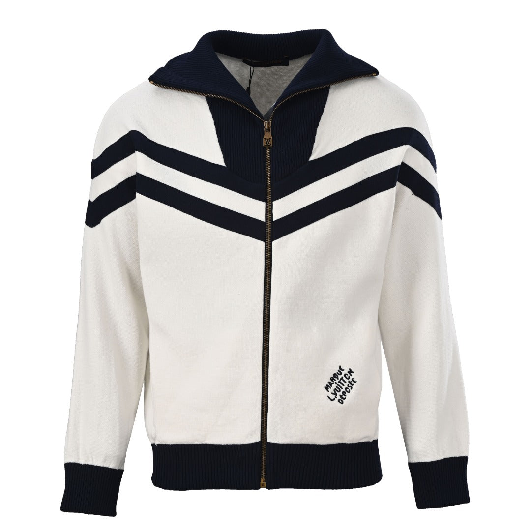 Louis Vuitton Colorblock Stand-Collar Knit Jacket | Luxury Nautical Style