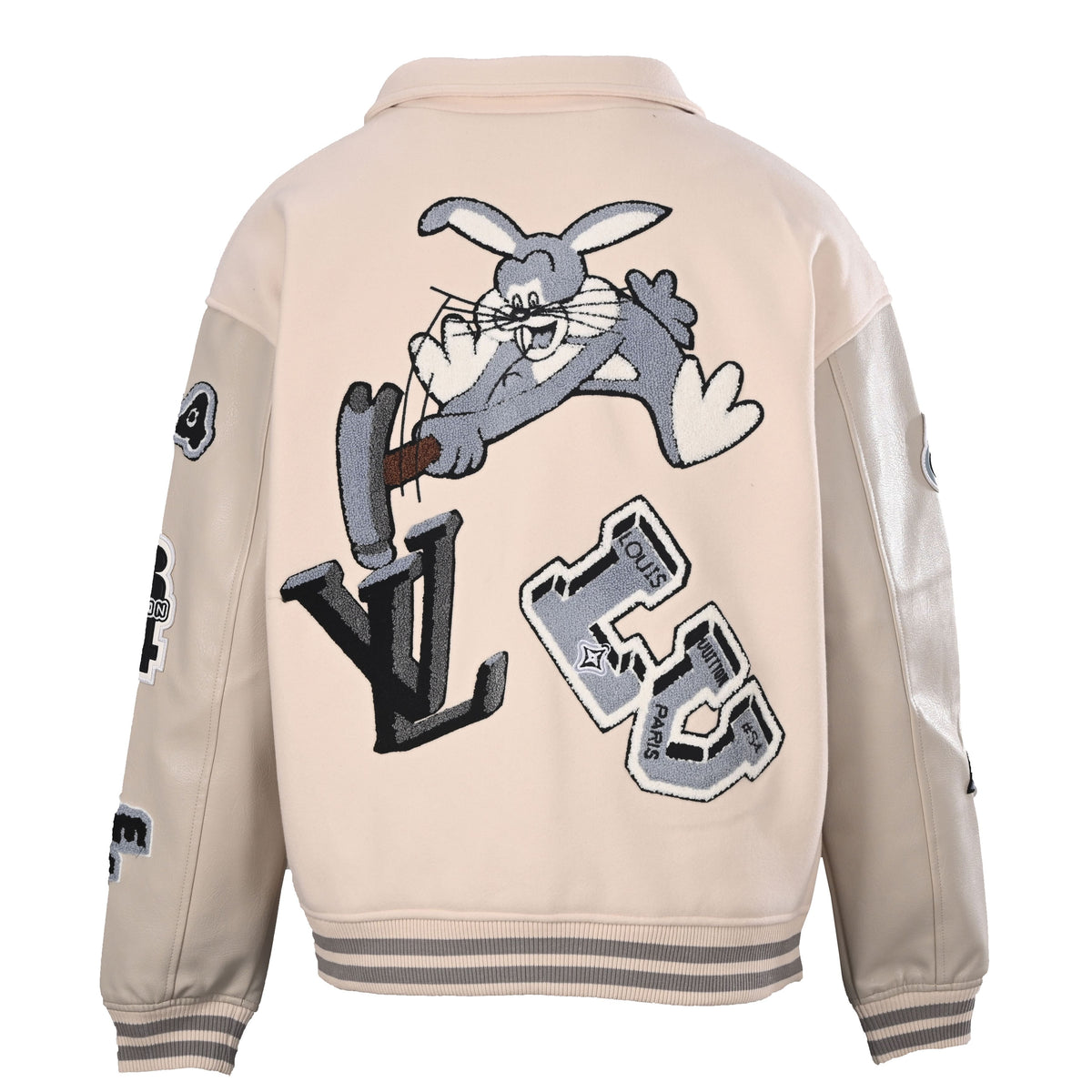 Louis Vuitton Bugs Bunny Baseball Jacket with Terry-Embroidered Lettering | Designer Varsity Outerwear for Playful Streetwear
