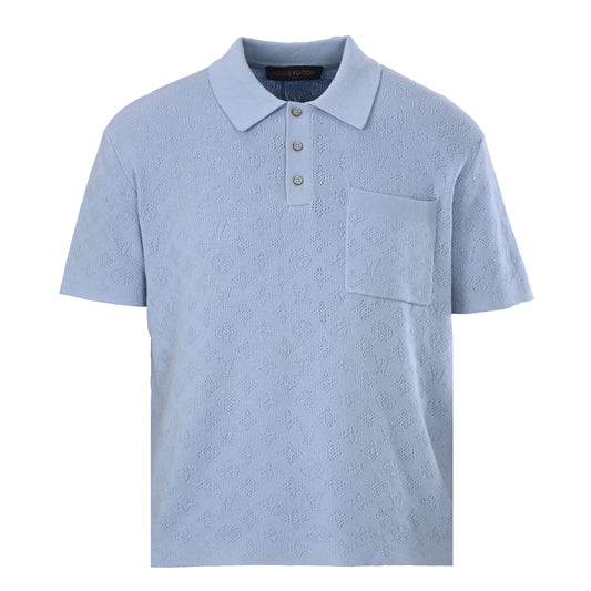 Louis Vuitton Light Blue Monogram Mesh Polo Shirt | Designer Resort Knit