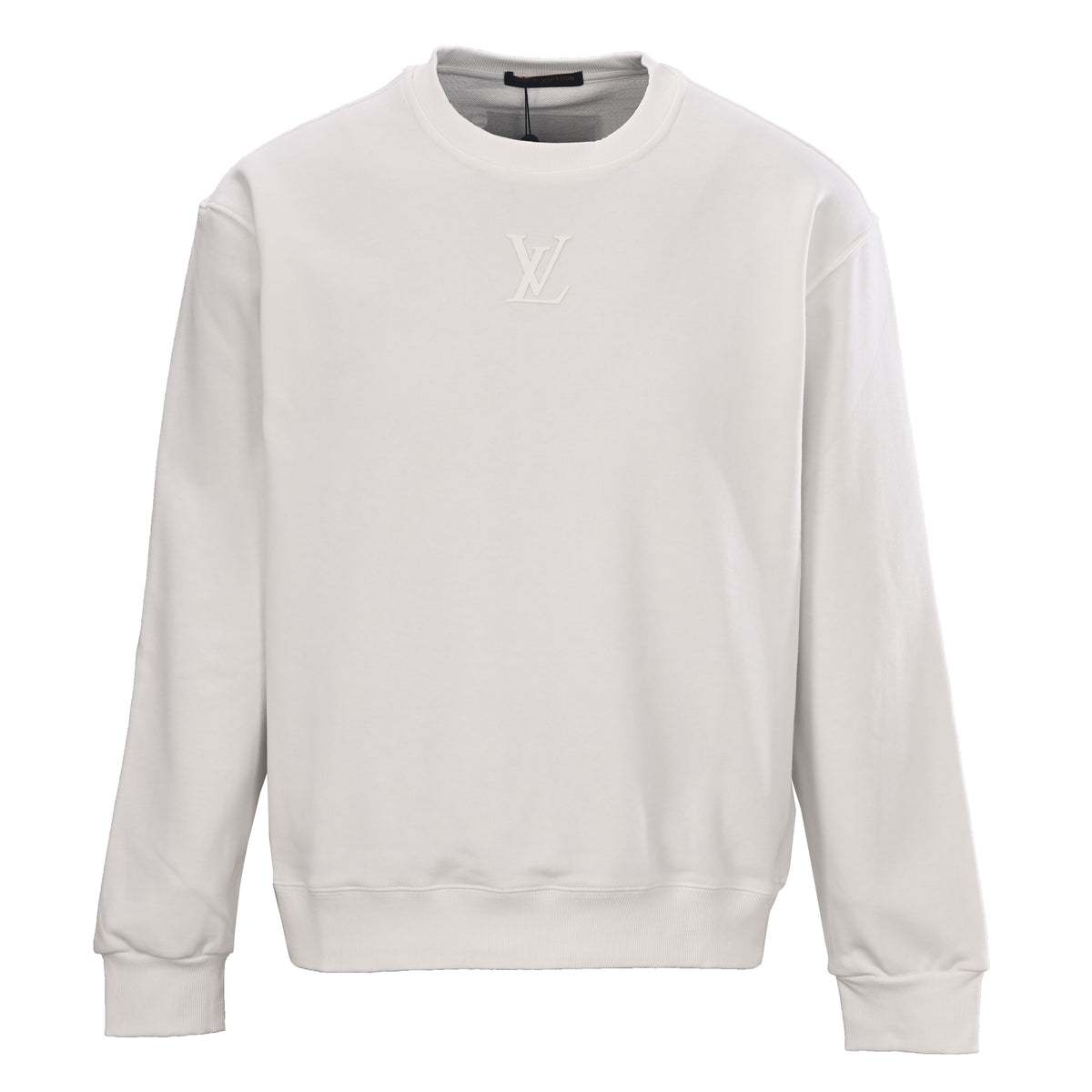 Louis Vuitton Silicone Badge Crewneck Sweatshirt - Small Logo Designer Pullover with Understated Casual Streetwear Style