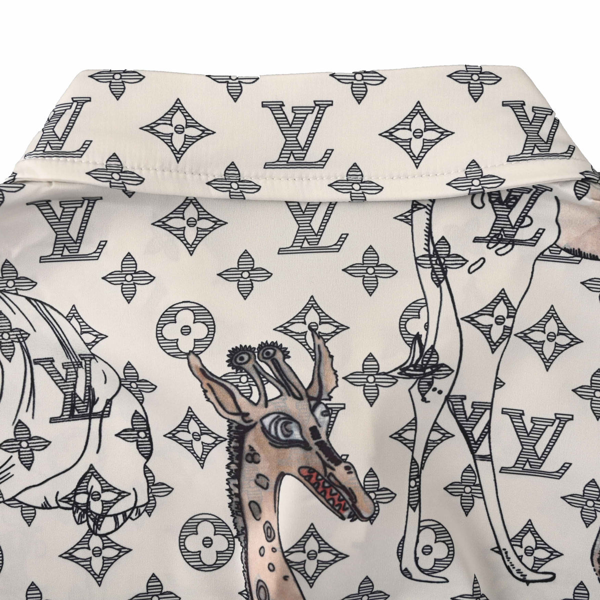 Louis Vuitton Zoo Animal Print Long Sleeve Shirt - Tencel Twill Satin Designer Resortwear Statement Top