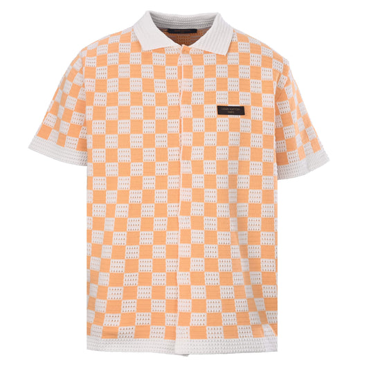 Louis Vuitton Checkerboard Jacquard Knit Shirt | Luxury Leather Patch