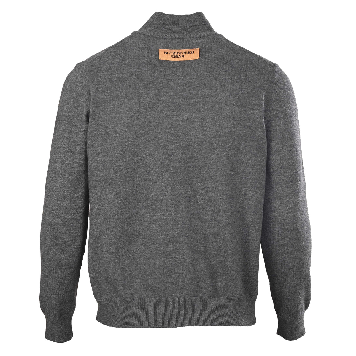Louis Vuitton Heather Grey Cashmere-Blend Full-Zip Sweater with Tonal Embossed Logo, Stand-Collar Designer Knit Cardigan