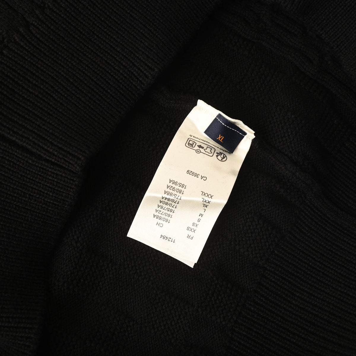 Louis Vuitton Black Cotton-Nylon Half-Zip Sweater, Unisex High-Neck Textured Knit Pullover with Tonal Damier Detailing and Ribbed Cuffs