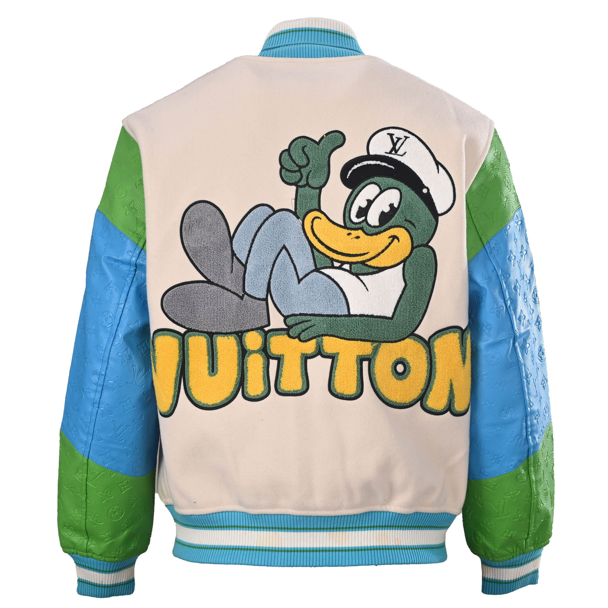 Louis Vuitton Duck Chenille Embroidered Varsity Jacket with Monogram Embossed Sleeves | Designer Streetwear & Collegiate Style