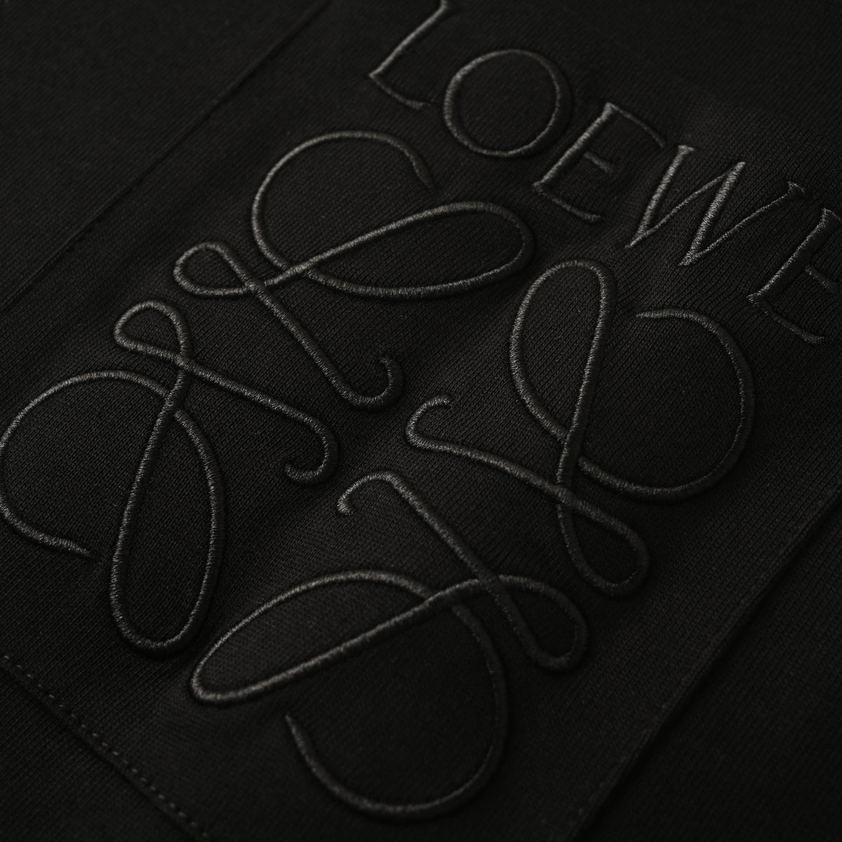 LOEWE Black Tonal Anagram Embroidered Long-Sleeve T-Shirt, Unisex Crewneck Tee with Subtle Chest Logo for Minimalist Casual Layering