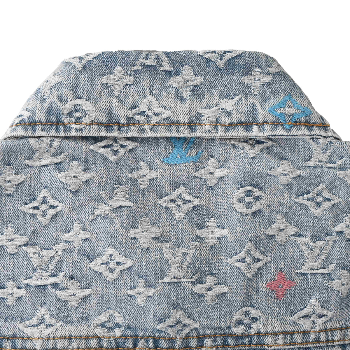 Louis Vuitton Monogram Jacquard Denim Shirt Jacket - Vintage Washed Light Blue Cotton Designer Shacket