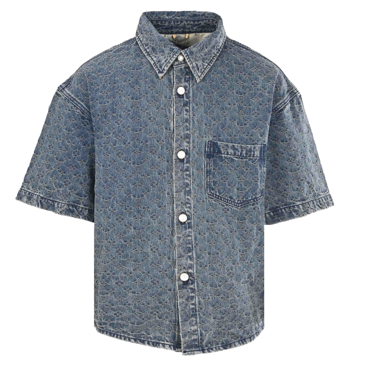 Louis Vuitton All-Over Monogram Jacquard Short-Sleeve Denim Shirt | Luxury Designer Casual Streetwear