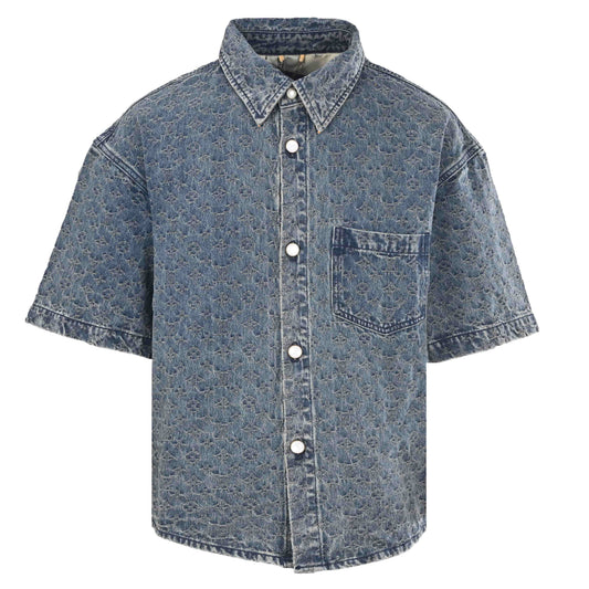 Louis Vuitton All-Over Monogram Jacquard Short-Sleeve Denim Shirt | Luxury Designer Casual Streetwear