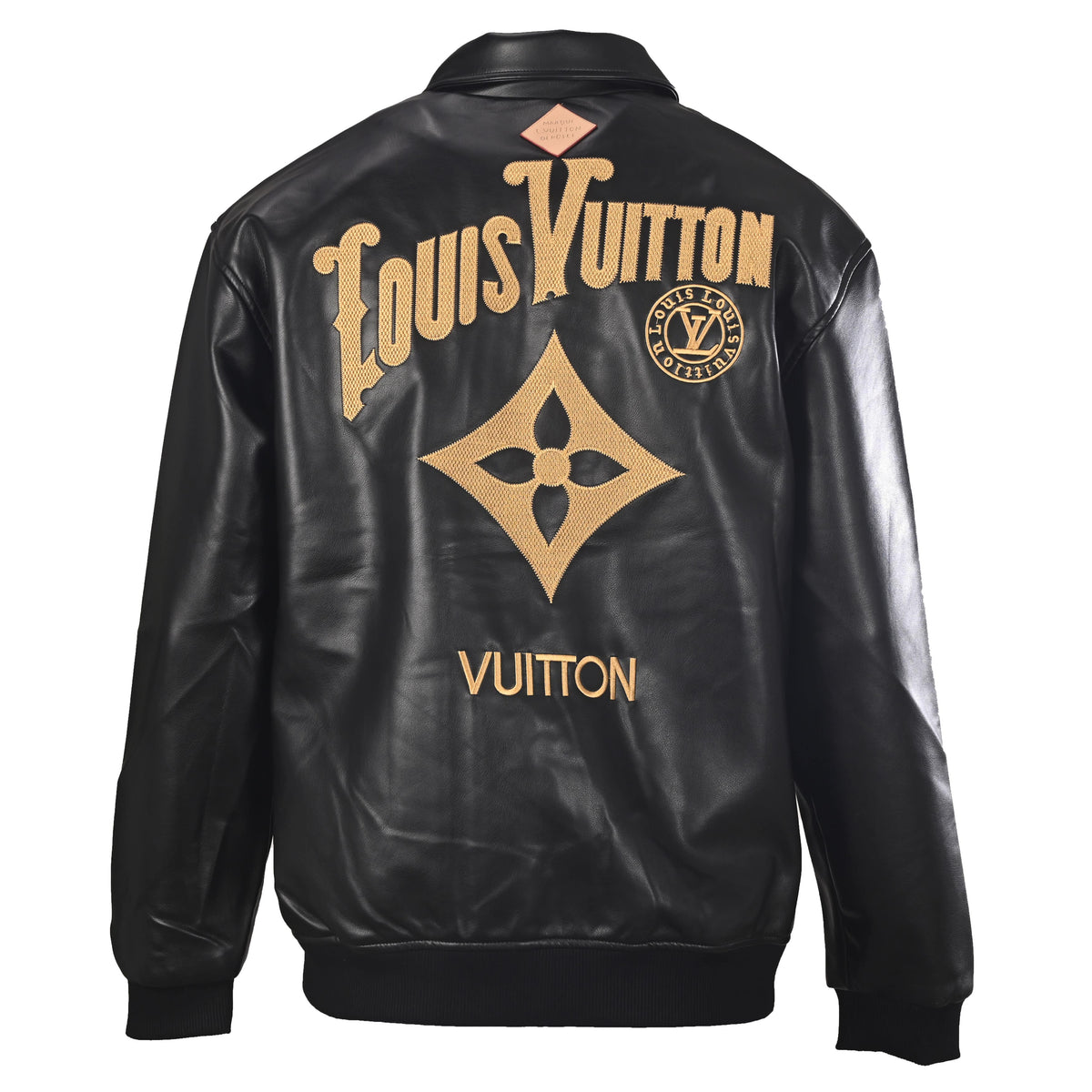 Louis Vuitton Black & Gold Embroidered Collared Leather Jacket | Statement Luxury Outerwear & Designer Streetwear