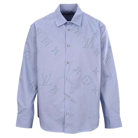 Louis Vuitton Subtle Monogram Collared Button-Up Shirt | Long-Sleeve Luxury Designer Smart Casual & Dinner Style