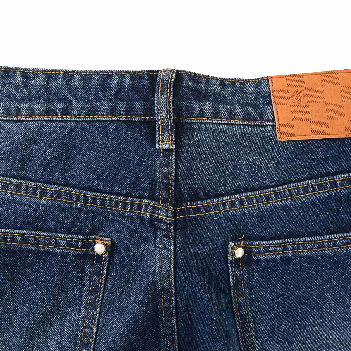 Louis Vuitton Washed Indigo Rhinestone Straight-Leg Jeans, Unisex Vintage-Look Denim Trousers with Scattered Sparkle and Five-Pocket Styling