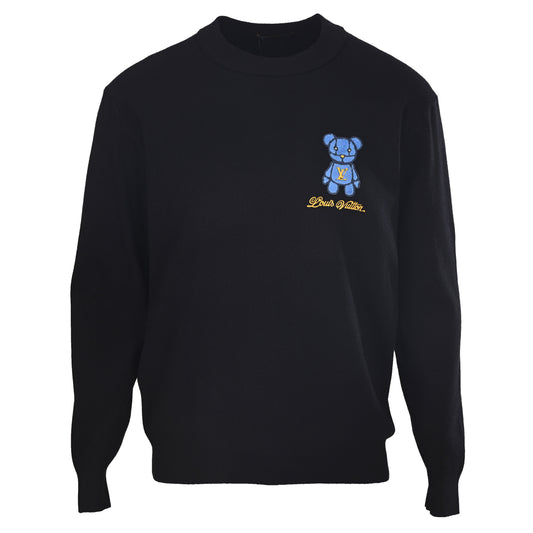 Louis Vuitton Terry Bear Patch Sweater with Crew Neck | Designer Casual Knit Pullover & Playful Streetwear