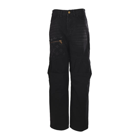 Louis Vuitton Embossed Monogram Cargo Jeans - Zipper Detail Rigid Cotton Denim Designer Utility Pants