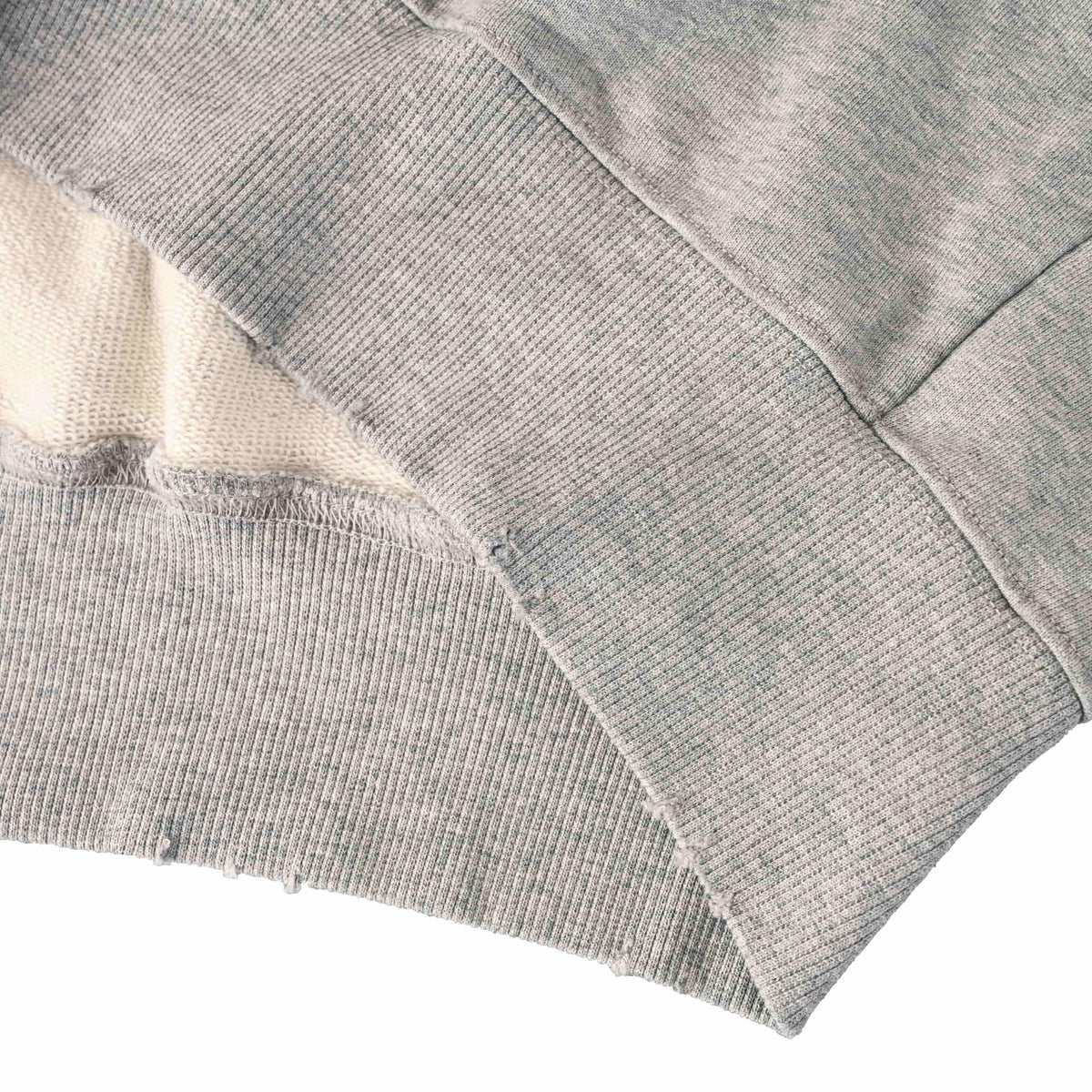 Louis Vuitton Washed Grey Floral Embroidered Hoodie, Heavyweight Cotton Pullover with Distressed Holes, Script Back Lettering and Kangaroo Pocket