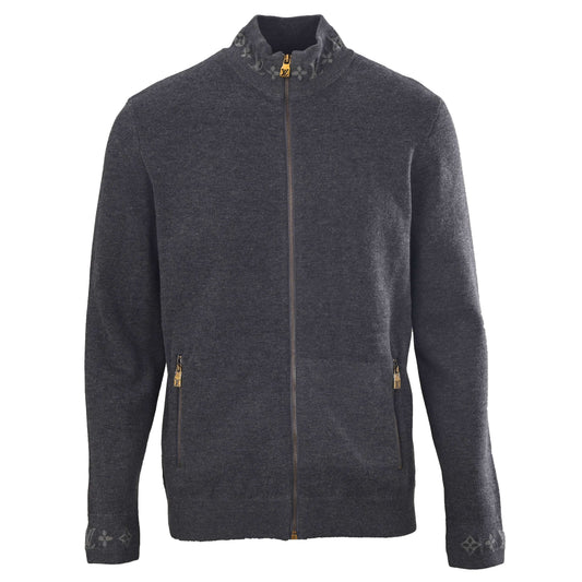 Louis Vuitton Jacquard Collar & Sleeve Knit Jacket | Waist-Defined Double-Knit Sweater Outerwear for Smart-Casual Style