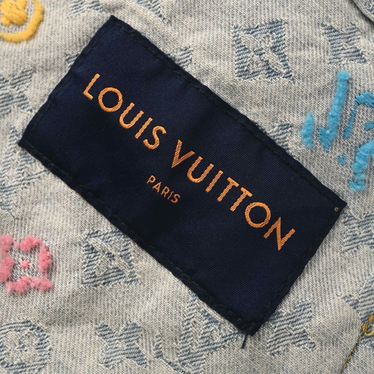 Louis Vuitton Candy-Color Monogram Embroidered Denim Jacket - Vintage Light Blue Cotton Jacquard Streetwear