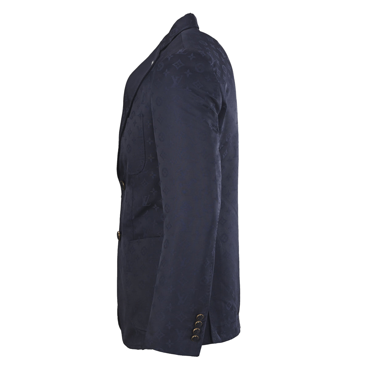 Louis Vuitton Navy Monogram Jacquard Wool Suit Jacket, Fitted Single-Breasted Blazer with Two-Button Front, Notch Lapels and Patch Pockets