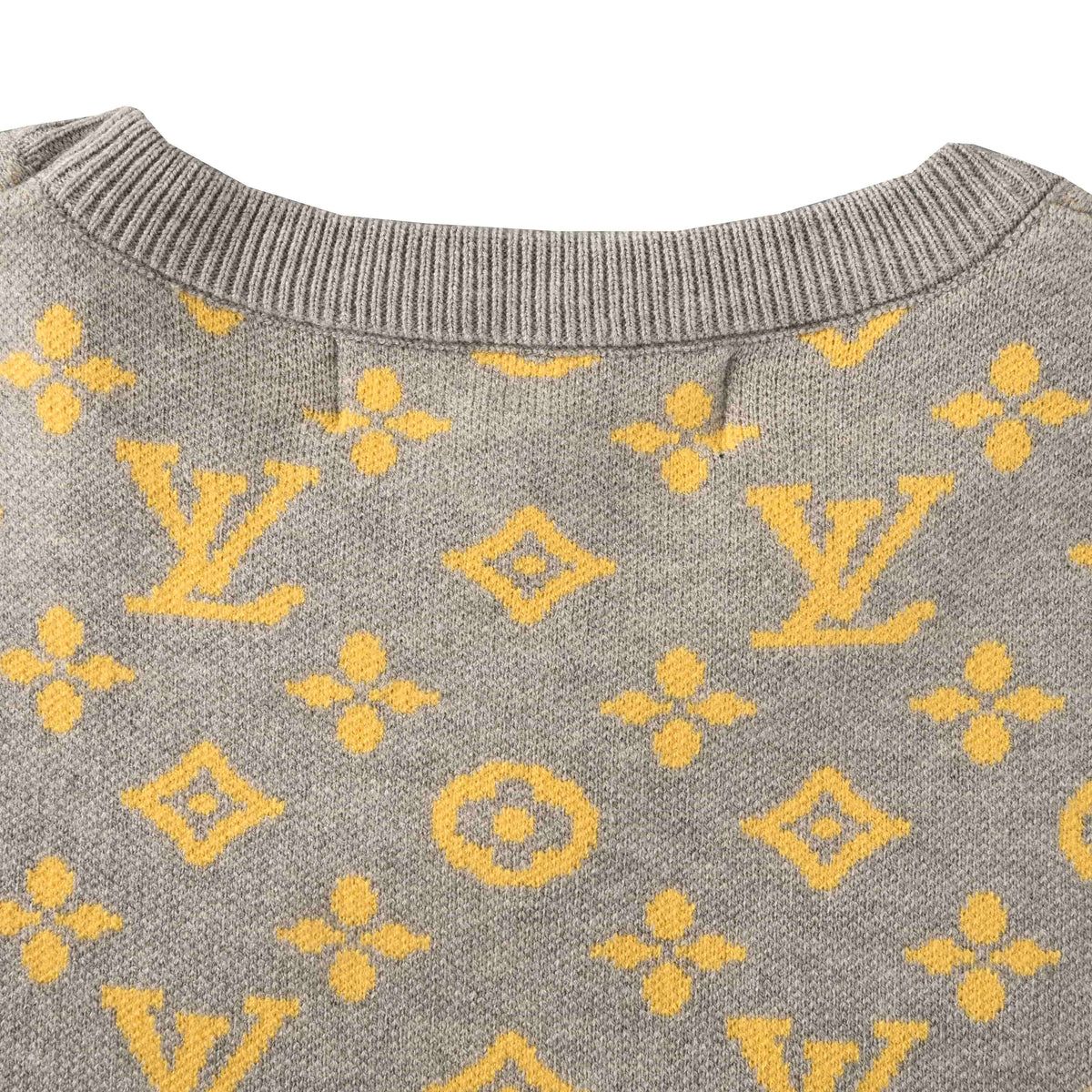 Louis Vuitton Yellow and Gray Monogram Wool Crewneck Sweater - Relaxed Jacquard Designer Knit Pullover