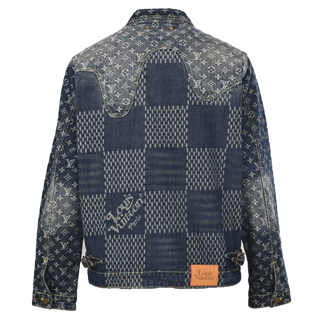 Louis Vuitton Monogram & Checkerboard Patchwork Denim Jacket | Designer Casual Streetwear Layer