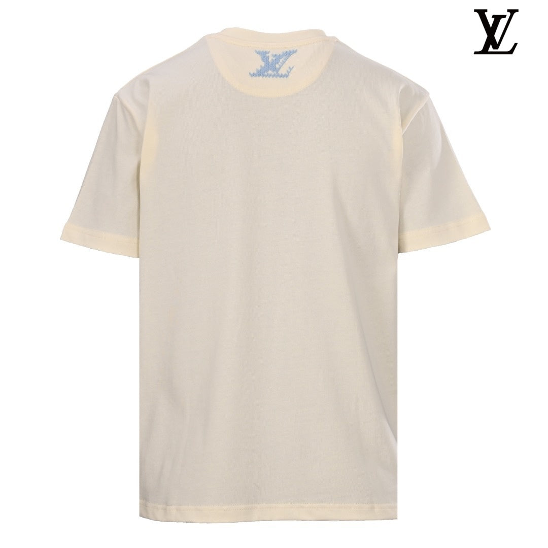 Louis Vuitton Cream Blue 3D Letter Logo Short-Sleeve T-Shirt