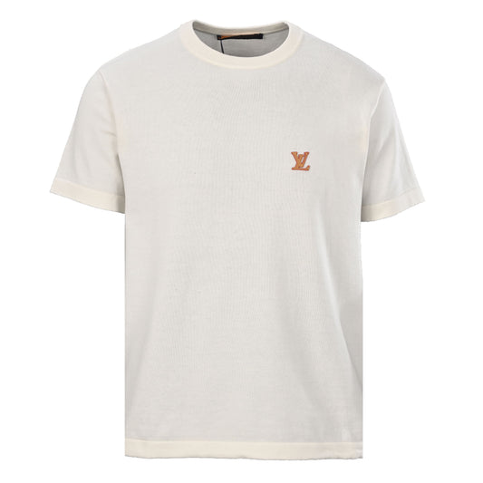 Louis Vuitton Cream Knit T-Shirt with Leather Logo | Elevated Designer Basic