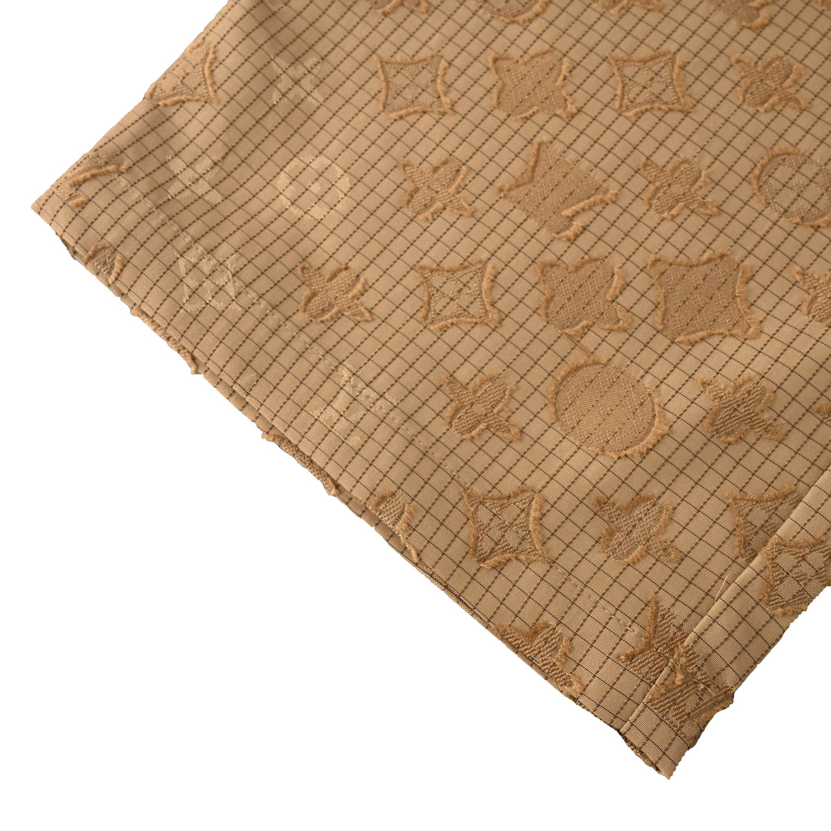 Louis Vuitton Tan Monogram Jacquard Straight-Leg Trousers, Cotton-Nylon Textured Check Pants with Tailored Waistband and All-Over Tonal Pattern