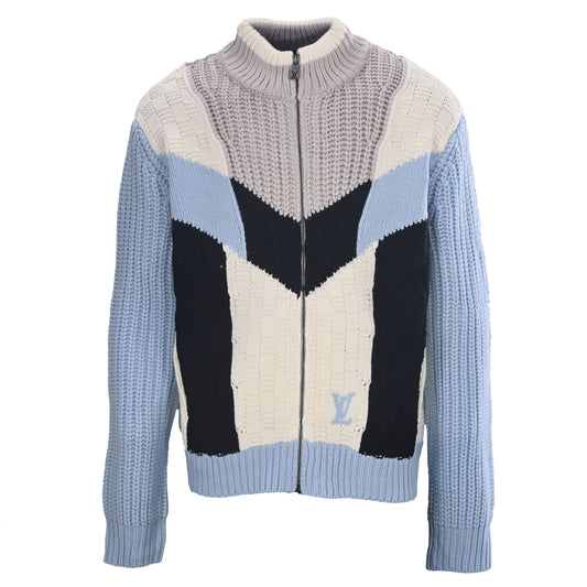 Louis Vuitton Colorblock Knit Sweater Jacket with Embroidered Logo | Designer Knitwear & Modern Streetwear Layering
