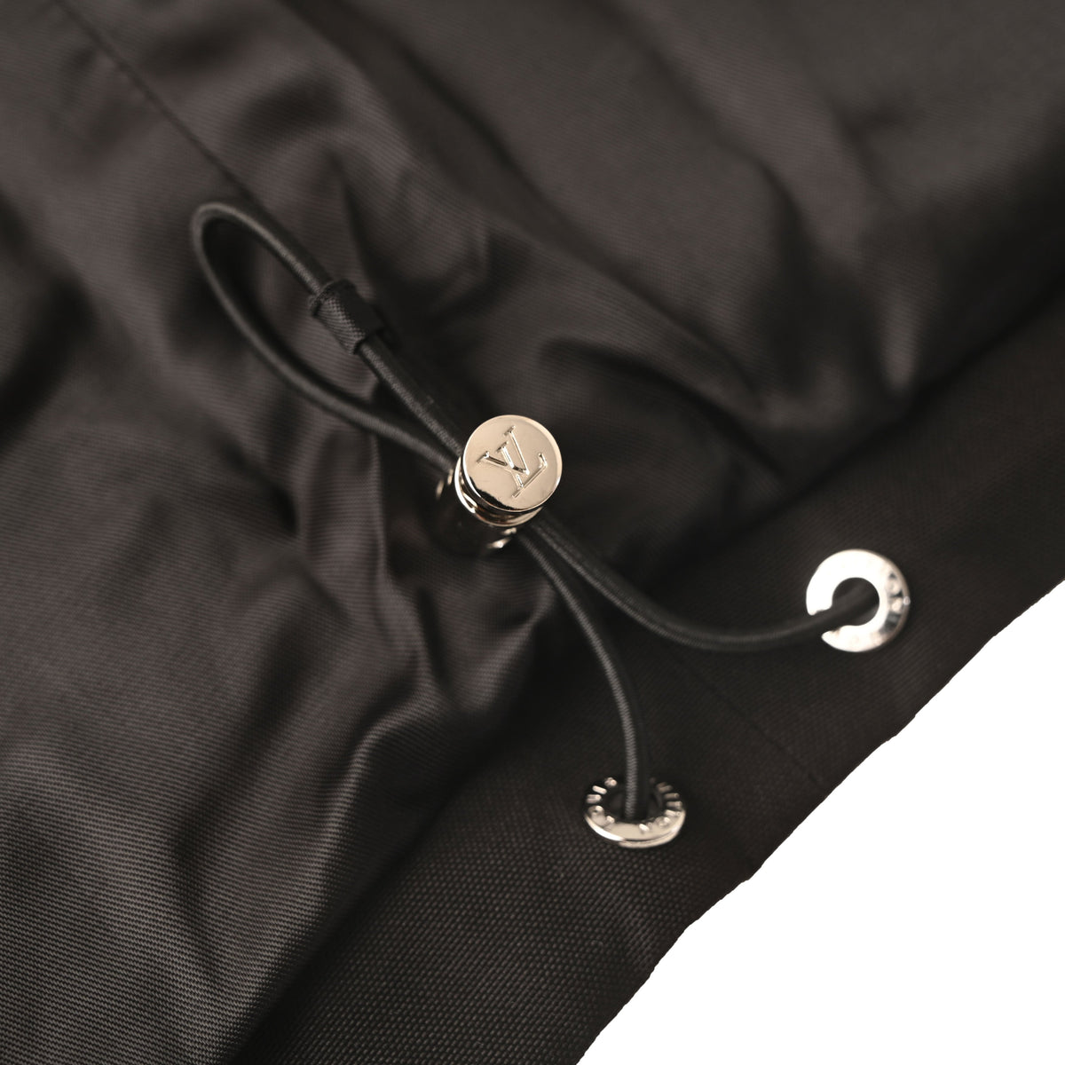 Louis Vuitton Black Lightweight Hooded Zip-Up Jacket with Tonal Panels, Silver-Tone Hardware and Back Logo Lettering for Travel and Casual Layering