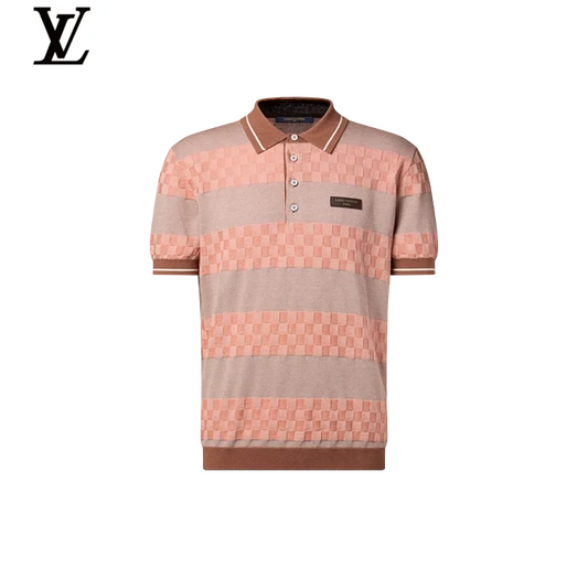 Louis Vuitton Pink Striped Damier Knit Short Sleeve Polo Shirt