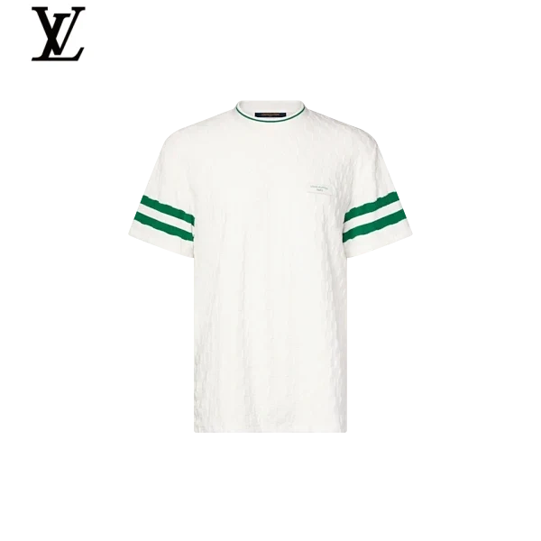 Louis Vuitton White Cable Knit Green Stripe Short Sleeve Tee