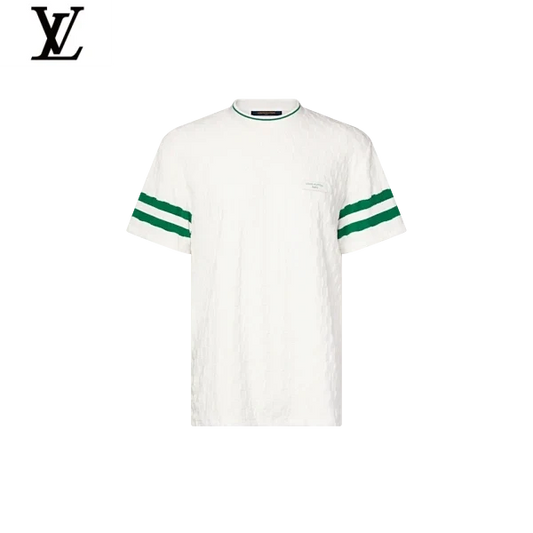 Louis Vuitton White Cable Knit Green Stripe Short Sleeve Tee
