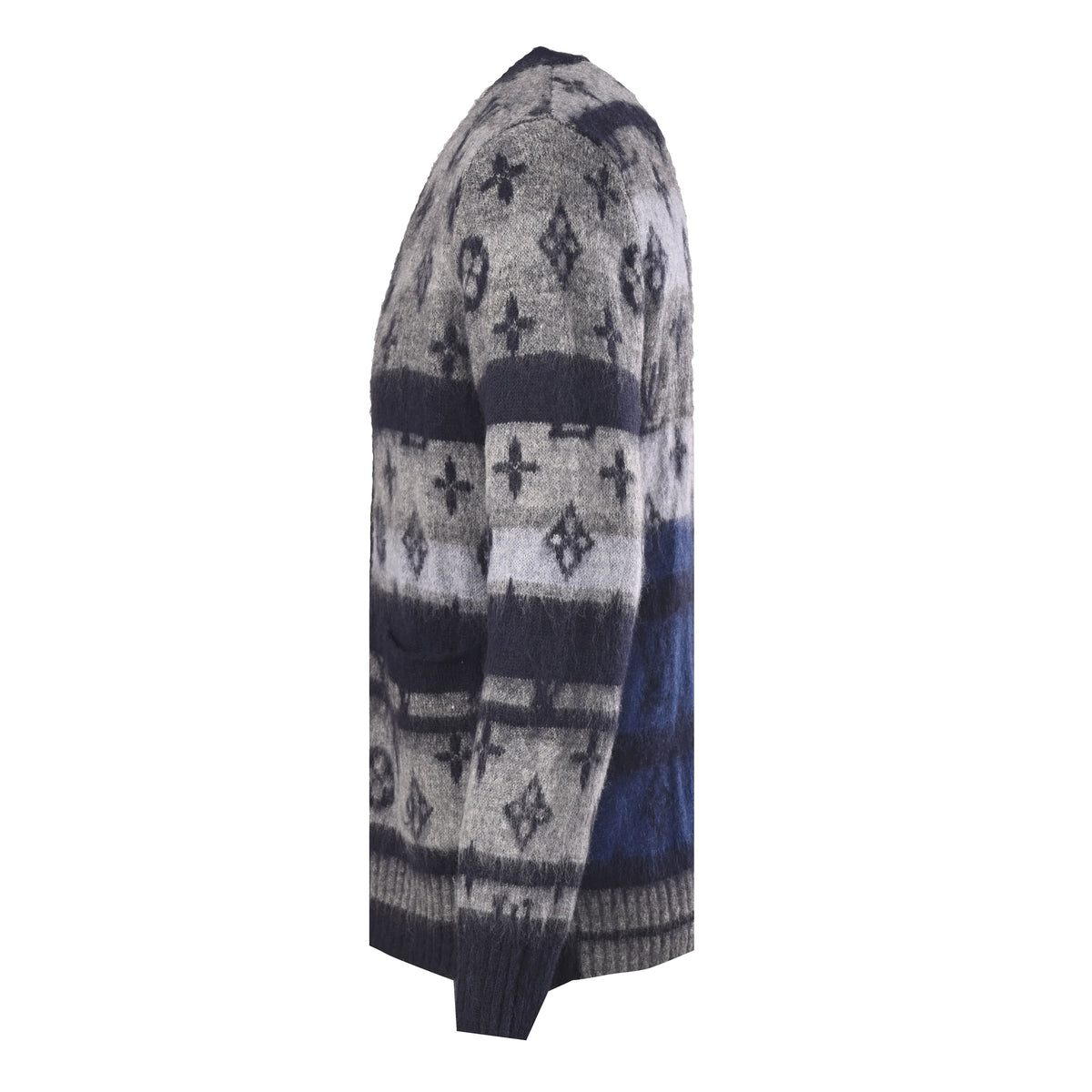 Louis Vuitton Contrast Monogram Jacquard Mohair Cardigan | Designer Knit Sweater for Statement Streetwear