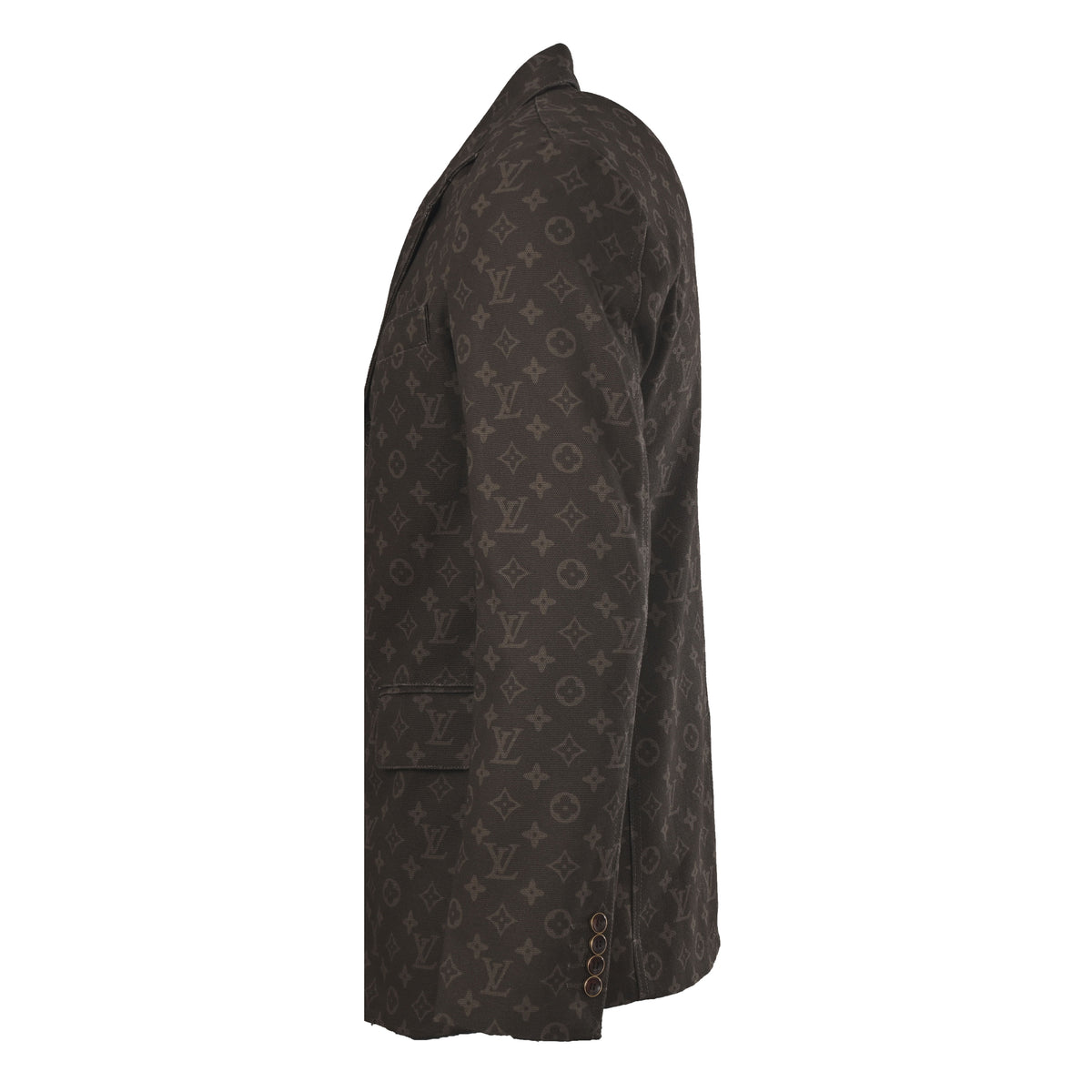 Louis Vuitton Dark Brown Monogram Denim Blazer, Wax-Finish Cotton Single-Breasted Suit Jacket with Notch Lapels and Tailored Fit