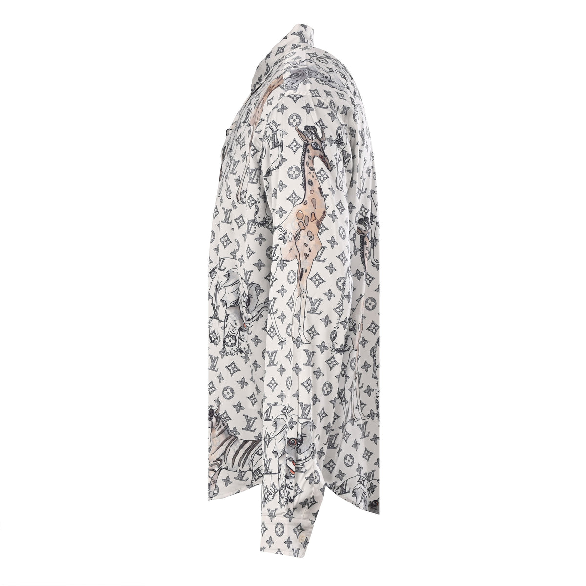 Louis Vuitton Zoo Animal Print Long Sleeve Shirt - Tencel Twill Satin Designer Resortwear Statement Top