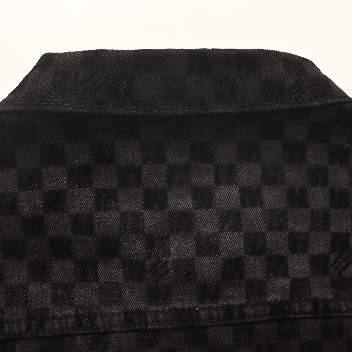 Louis Vuitton Flocked Checkerboard Denim Jacket with Mosaic Panel Detailing | Designer Statement Streetwear