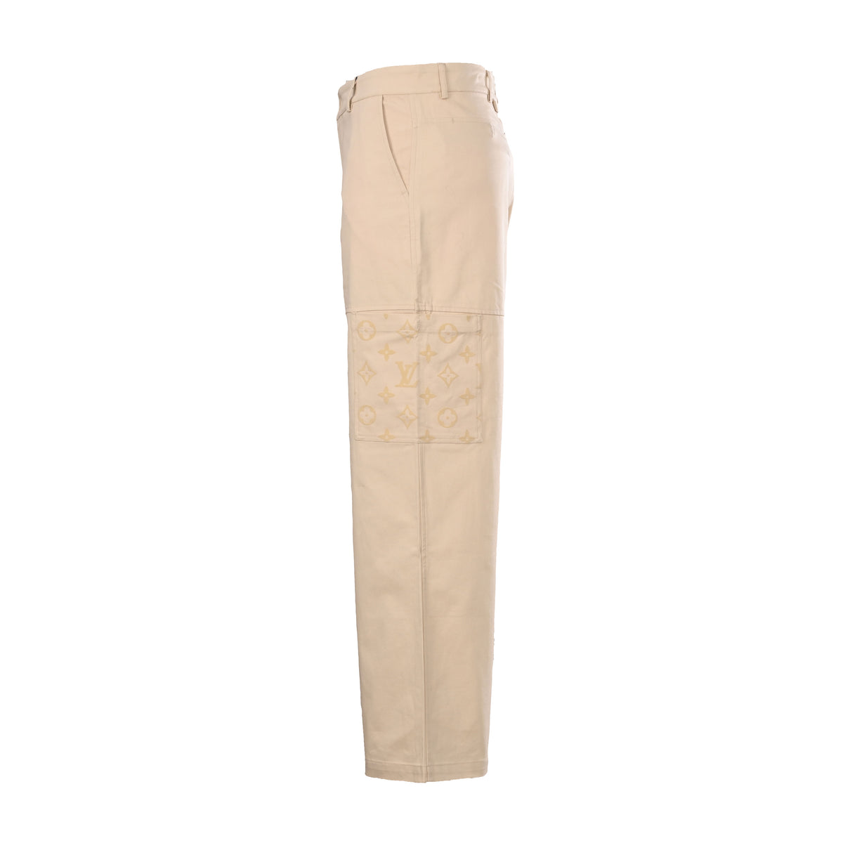 Louis Vuitton Flocked Monogram Patchwork Jeans - Distressed Denim Pants with Studded Staples Loop Streetwear Details