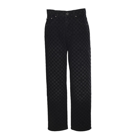 Louis Vuitton Mosaic Flocked Checkerboard Panel Jeans | Designer Statement Denim Pants for Streetwear Styling