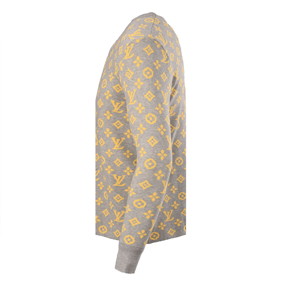 Louis Vuitton Yellow and Gray Monogram Wool Crewneck Sweater - Relaxed Jacquard Designer Knit Pullover