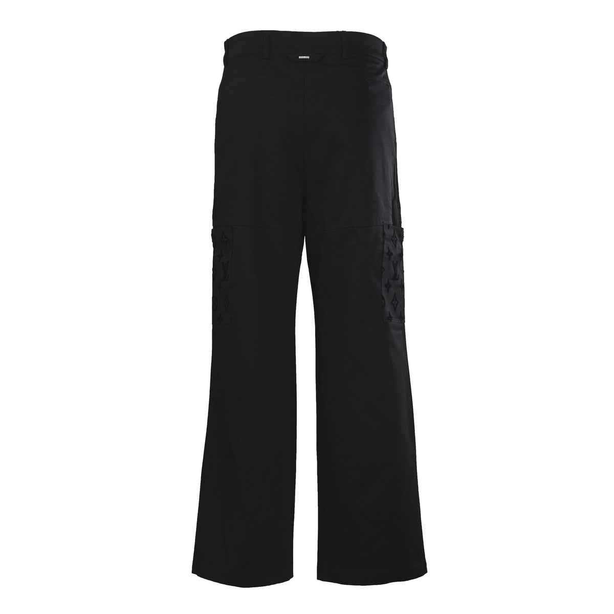 Louis Vuitton Black Flocked Monogram Jeans - Patchwork Distressed Denim Pants with Engraved Stud Streetwear Accents