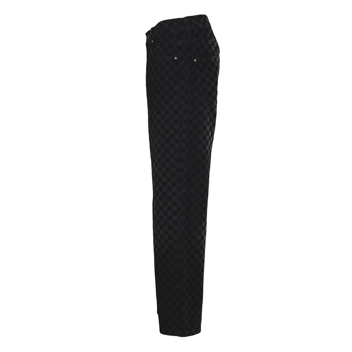 Louis Vuitton Mosaic Flocked Checkerboard Panel Jeans | Designer Statement Denim Pants for Streetwear Styling