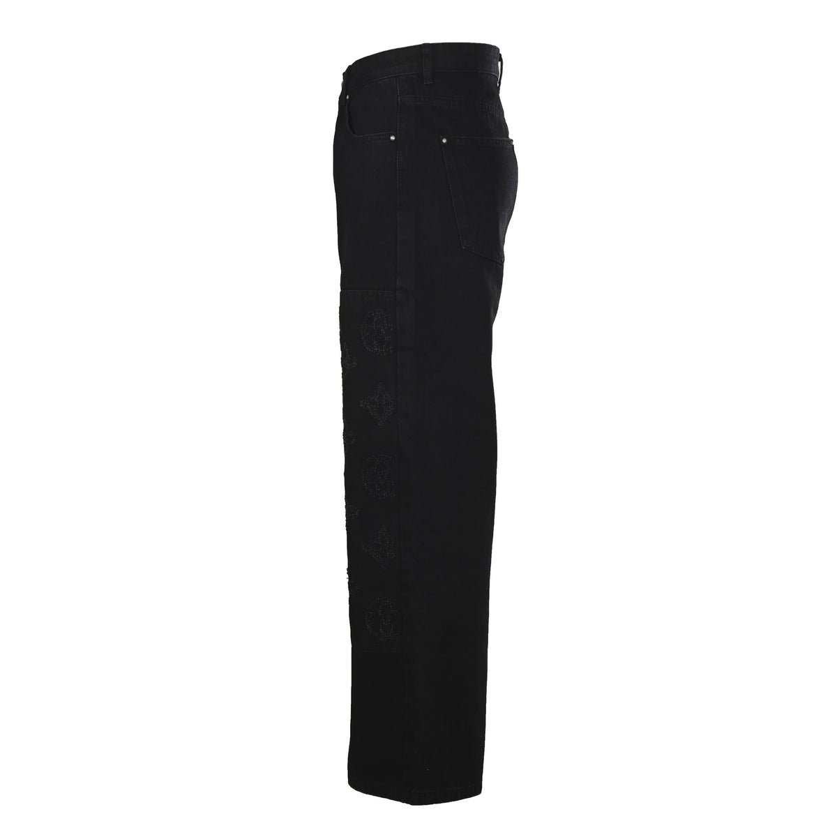 Louis Vuitton Monogram Black Wash Wide-Leg Jeans - High-Waisted Distressed Unisex Designer Denim