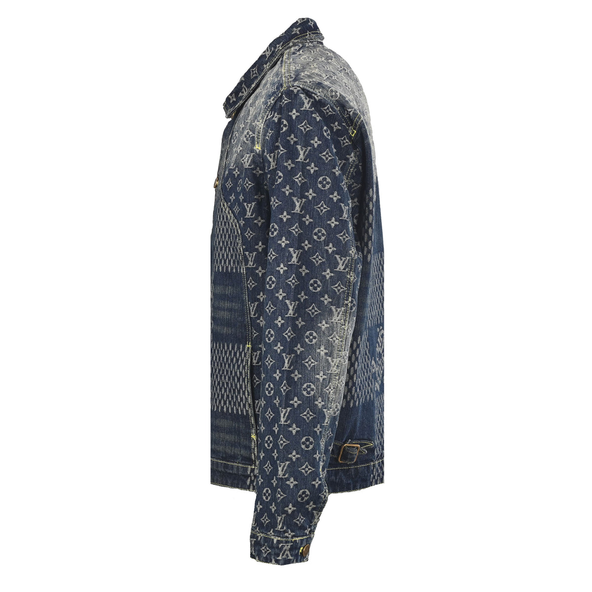 Louis Vuitton Monogram & Checkerboard Patchwork Denim Jacket | Designer Casual Streetwear Layer