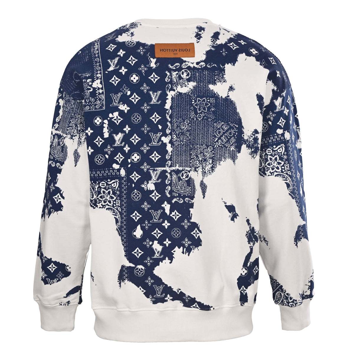 Louis Vuitton Navy and Cream Bandana Paisley Monogram Sweatshirt, Relaxed-Fit Cotton Crewneck with Tie-Dye Effect Streetwear Print