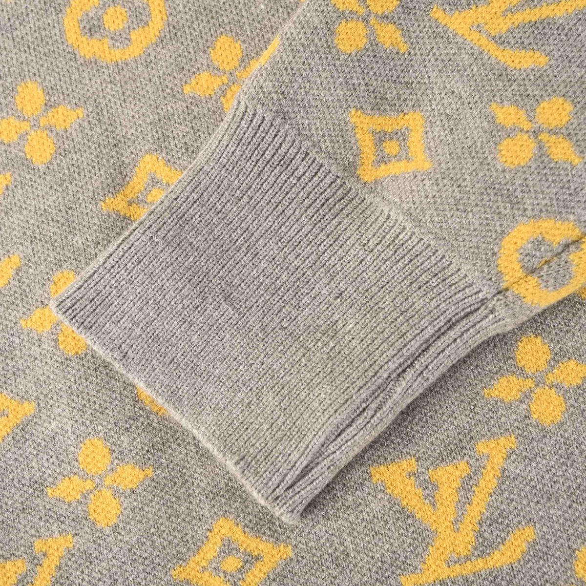 Louis Vuitton Yellow and Gray Monogram Wool Crewneck Sweater - Relaxed Jacquard Designer Knit Pullover