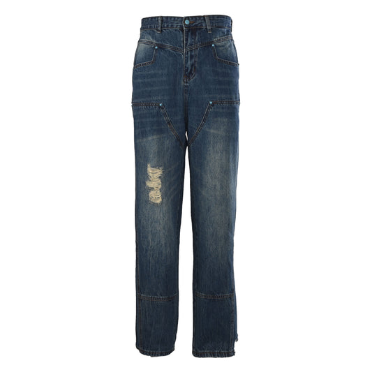 Louis Vuitton Back Pocket Logo Jeans - Relaxed-Fit Distressed Cotton Denim with Laser-Etched Designer Details