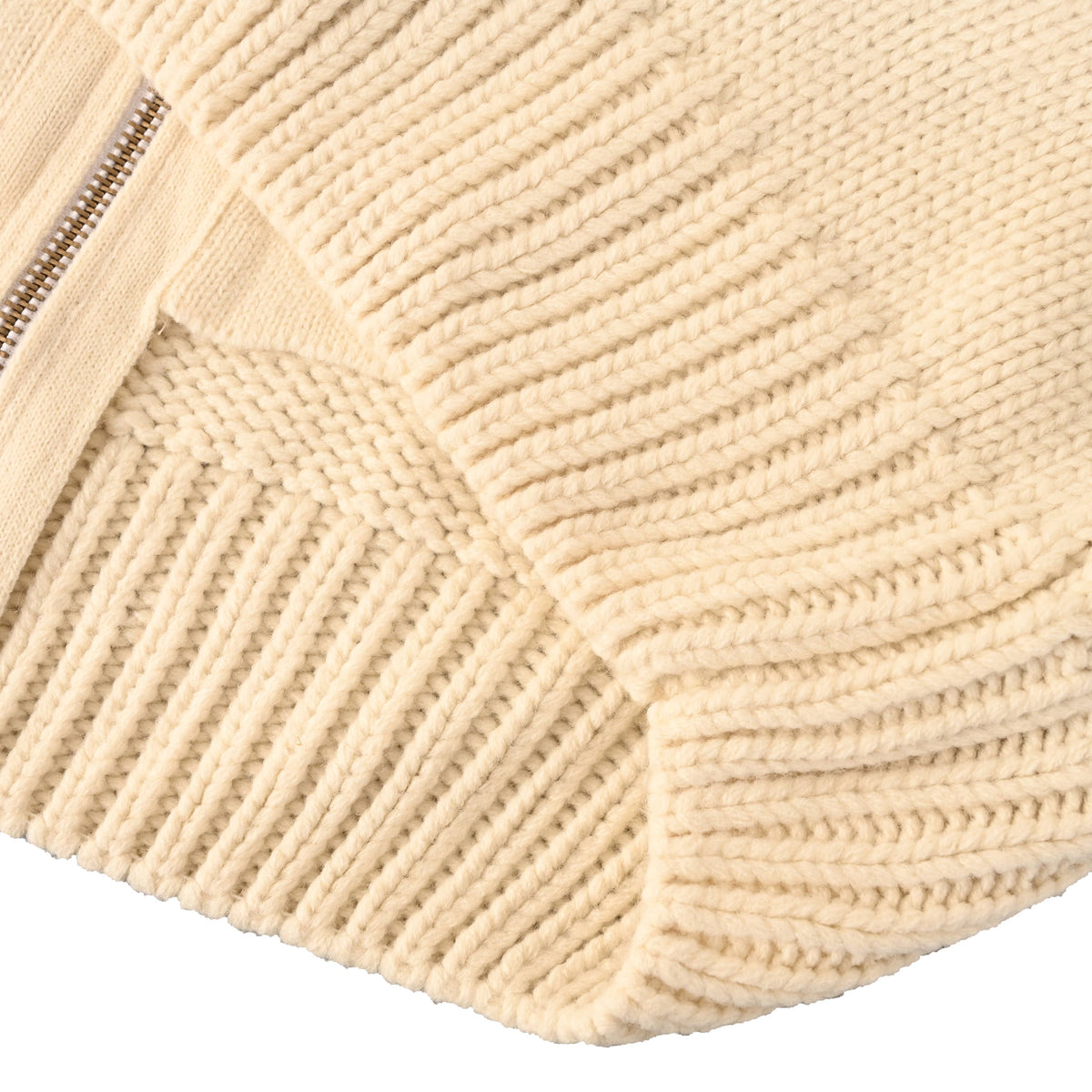 Louis Vuitton Cream Merino Wool-Blend Zip-Up Cardigan with Leather Logo Patch, Chunky Knit Sweater Jacket and Contrast Stand Collar