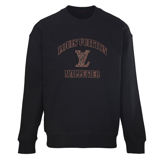 Louis Vuitton Embroidered Letter Crewneck Sweatshirt | Leather-Style Logo Patch Designer Casual Streetwear